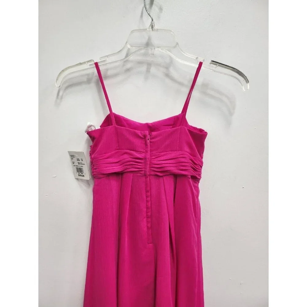 David's‎ Bridal Girls Bridesmaid Dress 6 Pink Long Crinckle Cascading Sleeveless - Picture 9 of 11